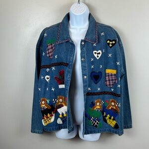 Vintage‎ New Directions Snowman Denim Jacket Womens XL Christmas Grandmacore